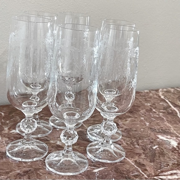 Vintage Cascade Crystal Etched Champagne Flute Wine Glasses Set of 6 – 7” Tall - Picture 9 of 11